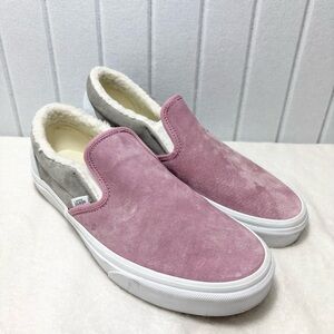 VANS Classic Slip On Pig Suede Sherpa Lined Shoes Low Pink Gray Womens Size 10.5